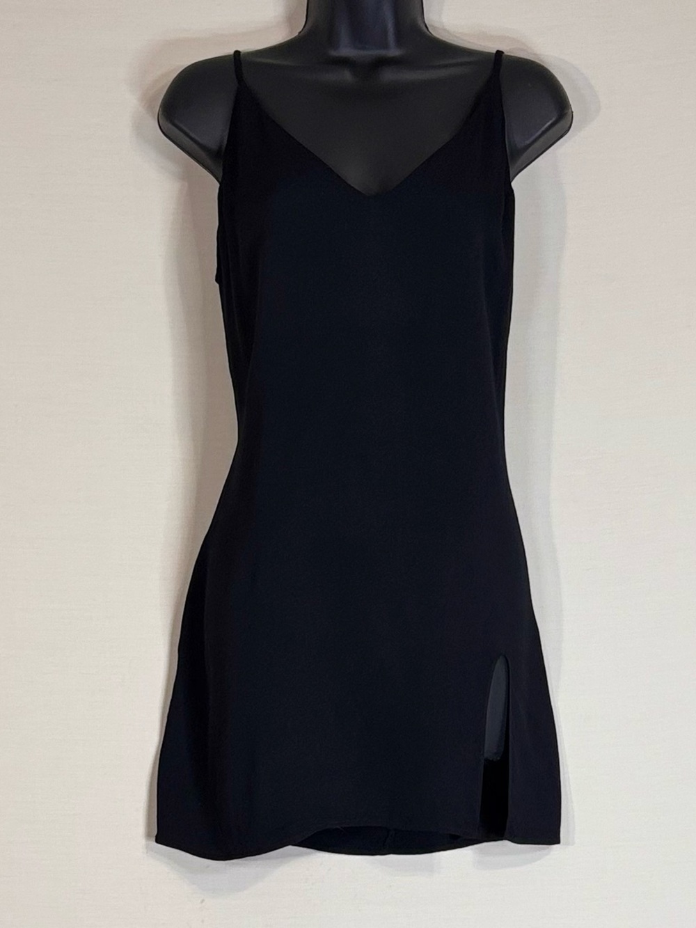 Reformation Black Slip Dress Mini Side Slit Minimalist Bias Cut M